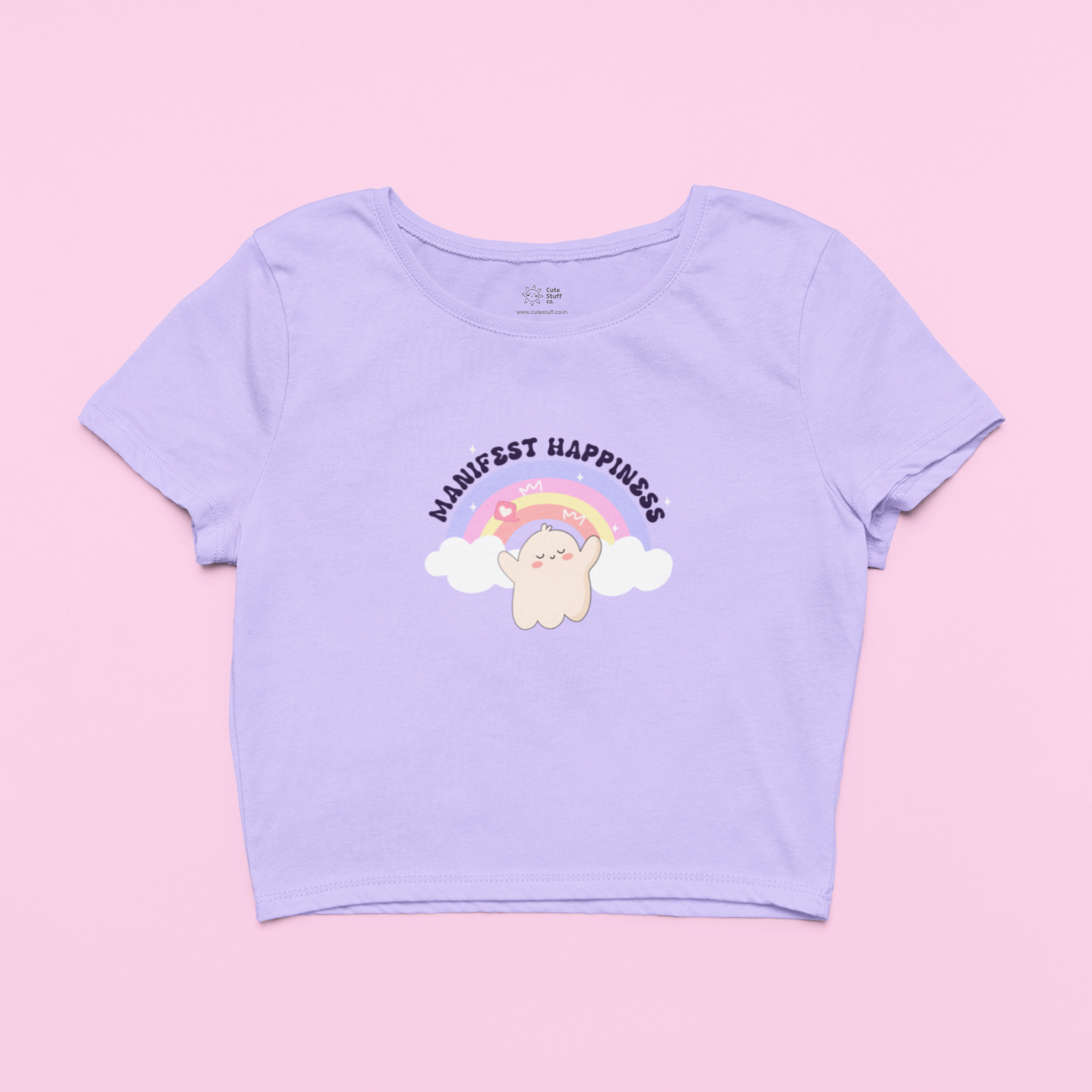 Manifest Happiness Lil Boo Crop Tops By Cute Stuff Co. 180 GSM
