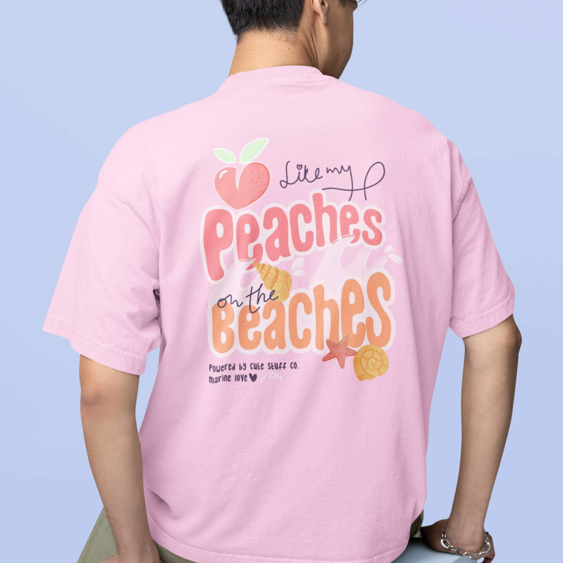 Peaches On Beaches Back Printed  Unisex T-shirts- heavy weight tees 240 GSM