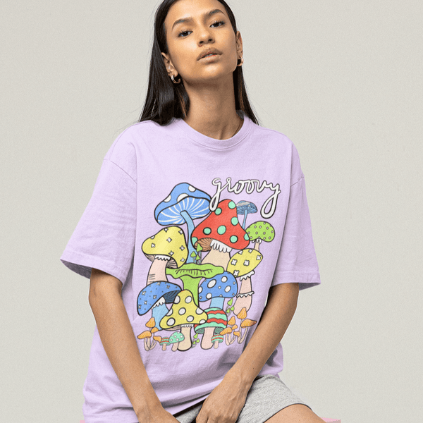 Pastel Breeze Mushroom Printed Oversize T-shirts Unisex - Cute Stuff India