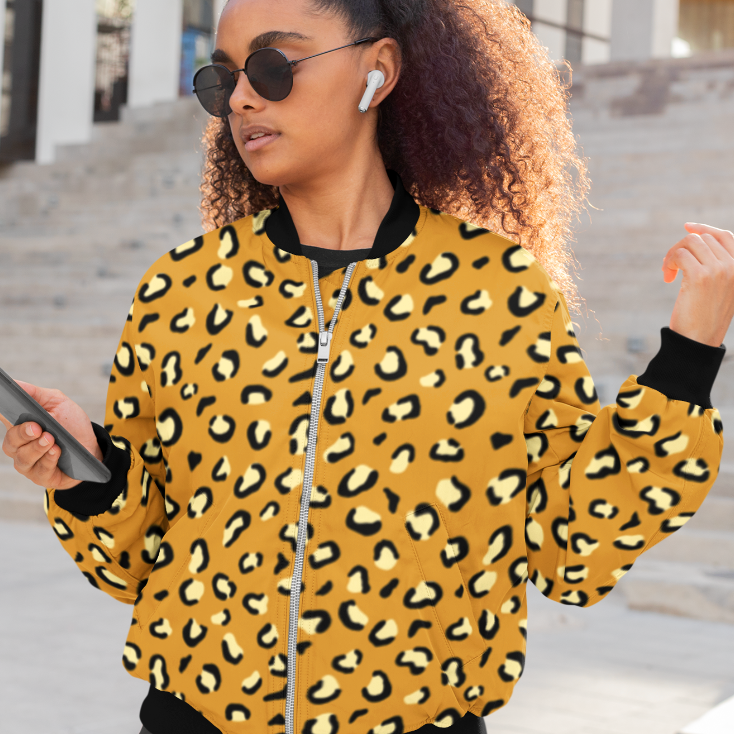 Animal print bomber clearance jacket