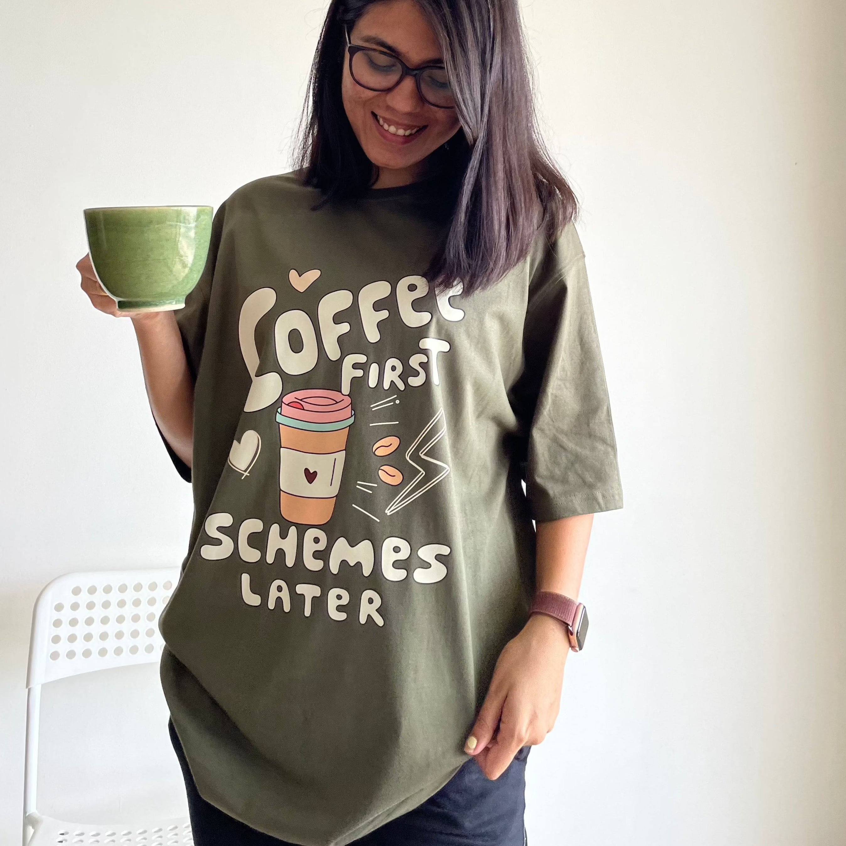 Coffee First Schemes Later Oversized T-shirts--Unisex