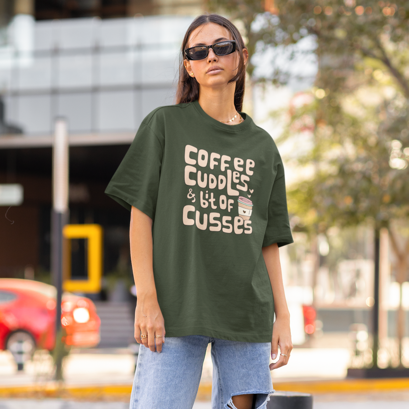 Coffee, Cuddles  Unisex Oversized T-shirts