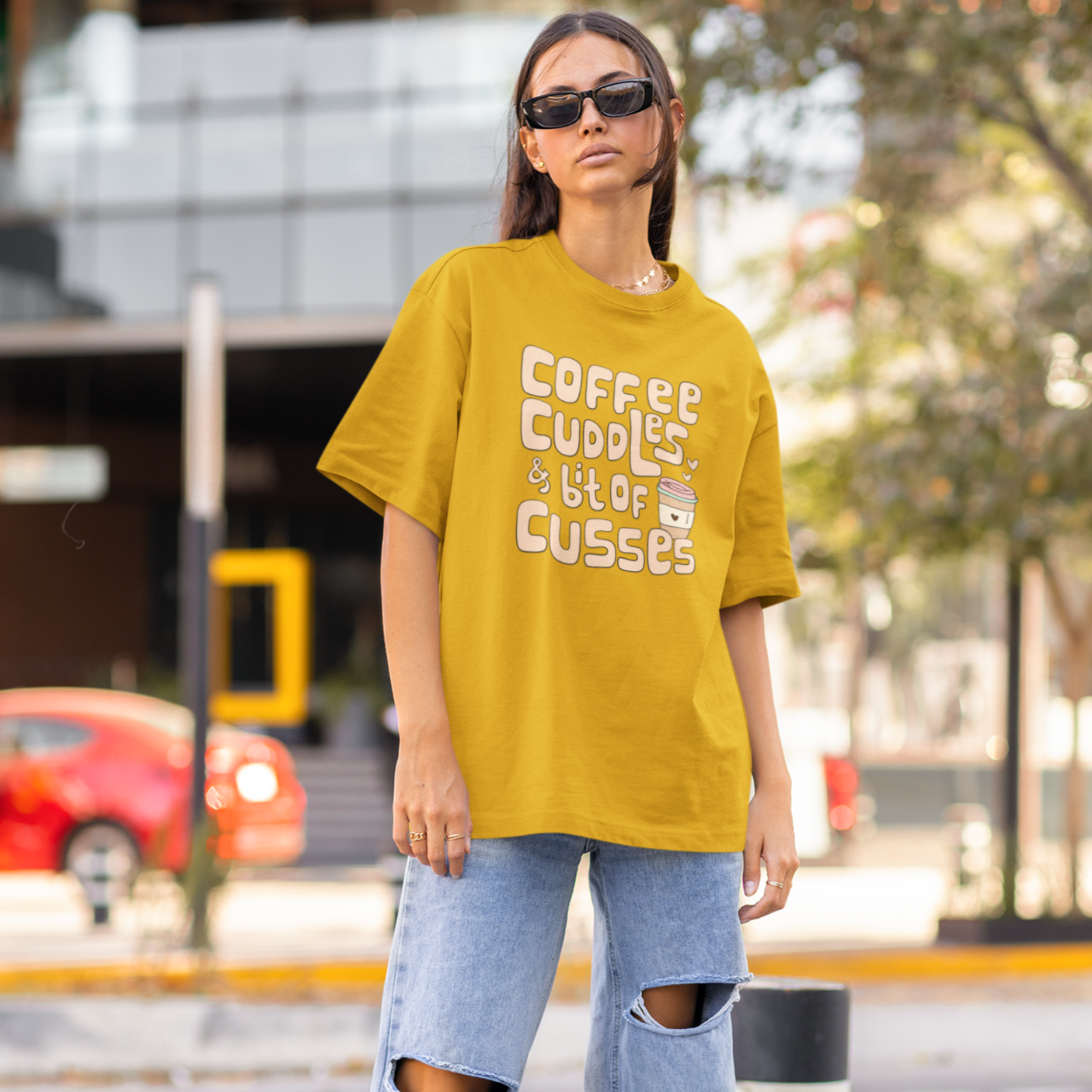 Coffee, Cuddles Oversized T-shirts--- Unisex