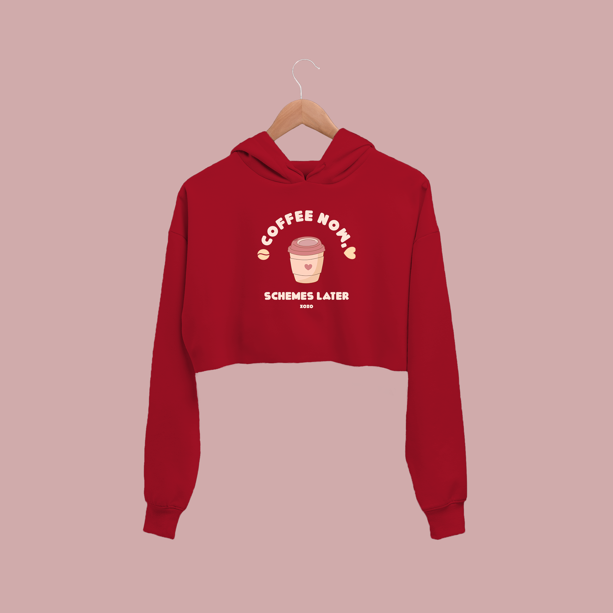 Coffee Now Schemes Later Crop Hoodies