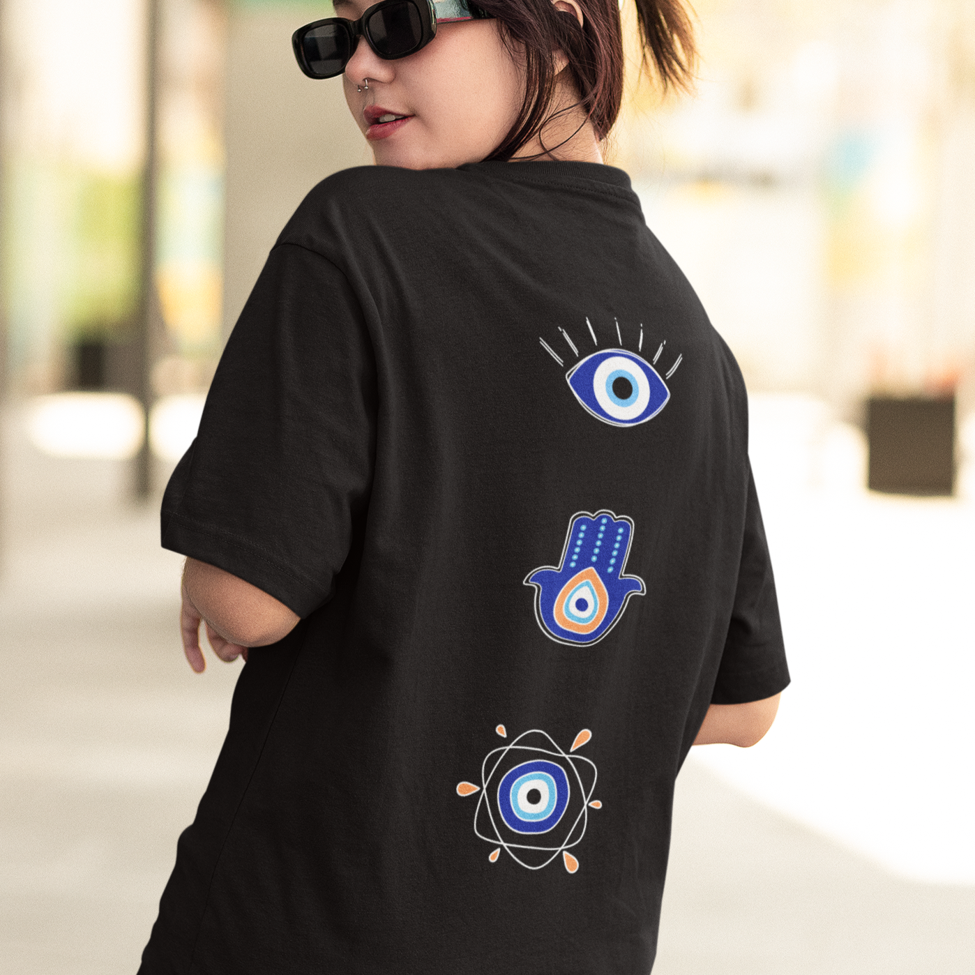 Evil Eye Back Printed Oversized Unisex T-shirts