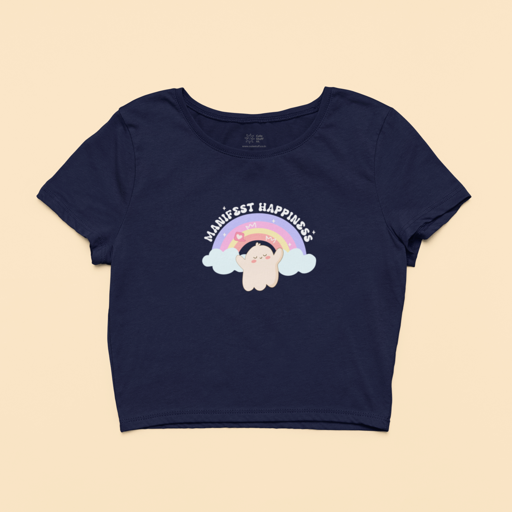 Manifest Happiness Lil Boo Crop Tops By Cute Stuff Co. 180 GSM