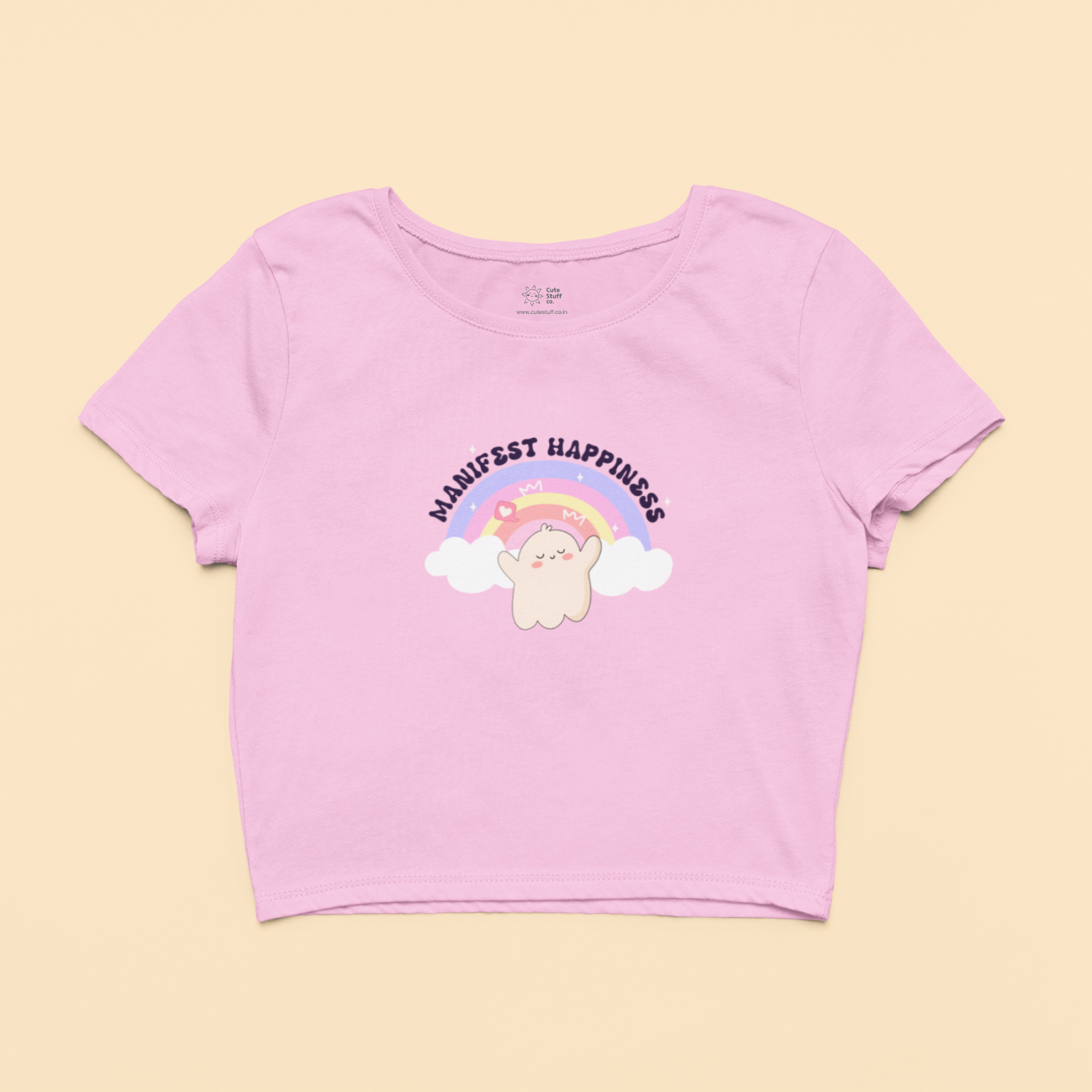 Manifest Happiness Lil Boo Crop Tops By Cute Stuff Co. 180 GSM