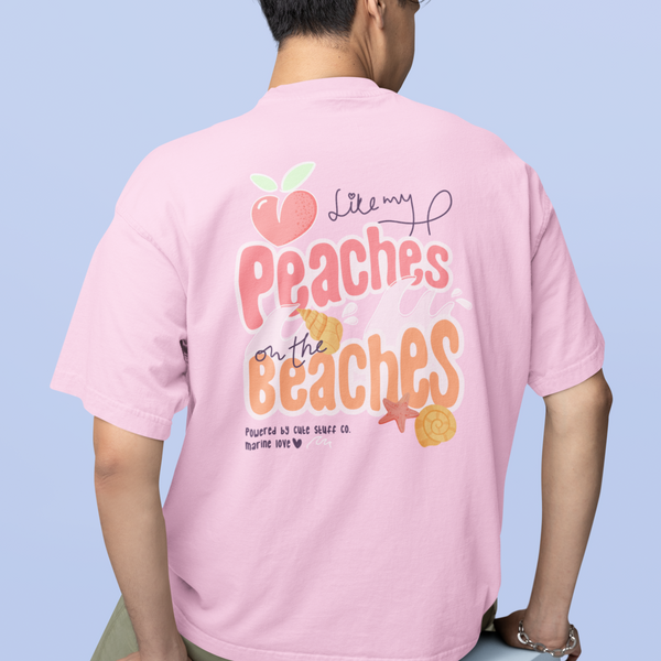 Peaches On Beaches Back Printed  Unisex T-shirts- heavy weight tees 240 GSM