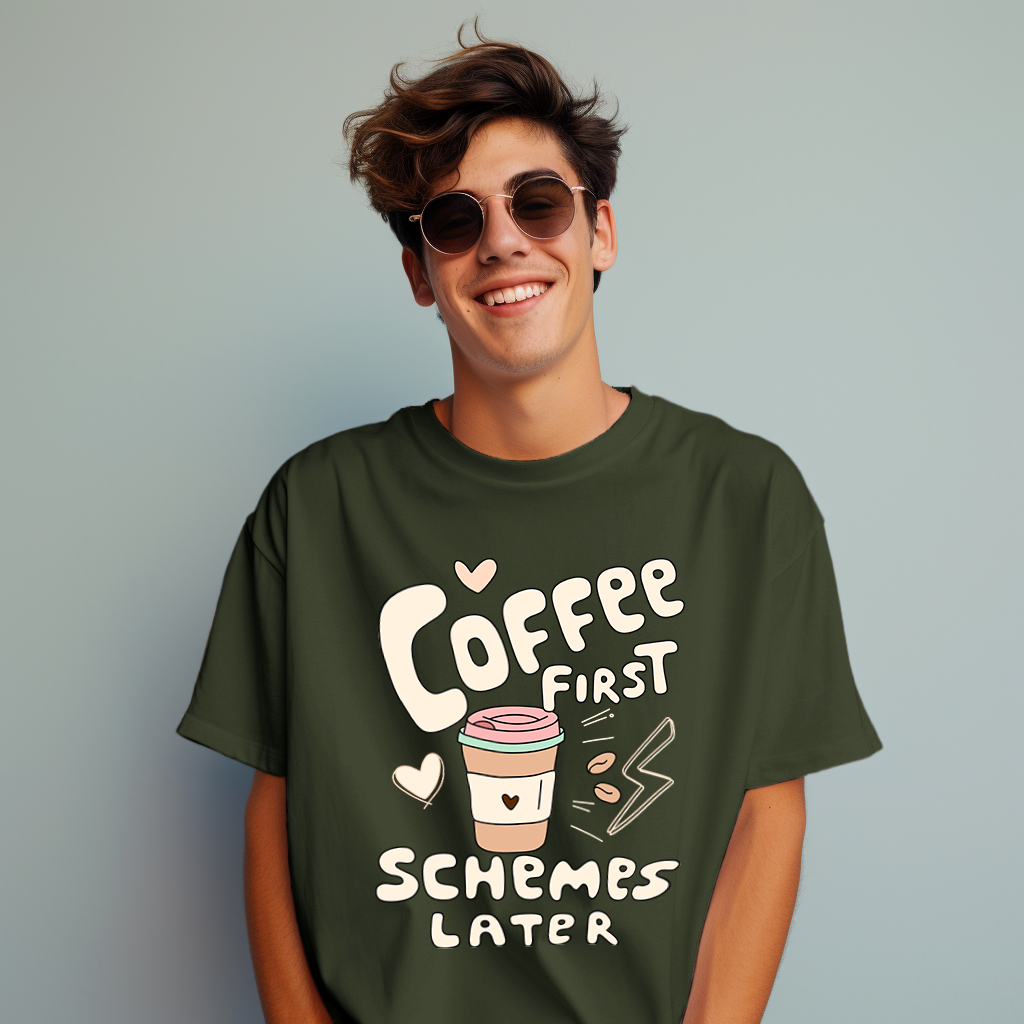 Coffee First Schemes Later Unisex Oversized T-shirts