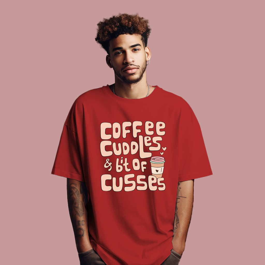 Coffee, Cuddles Oversized T-shirts--- Unisex