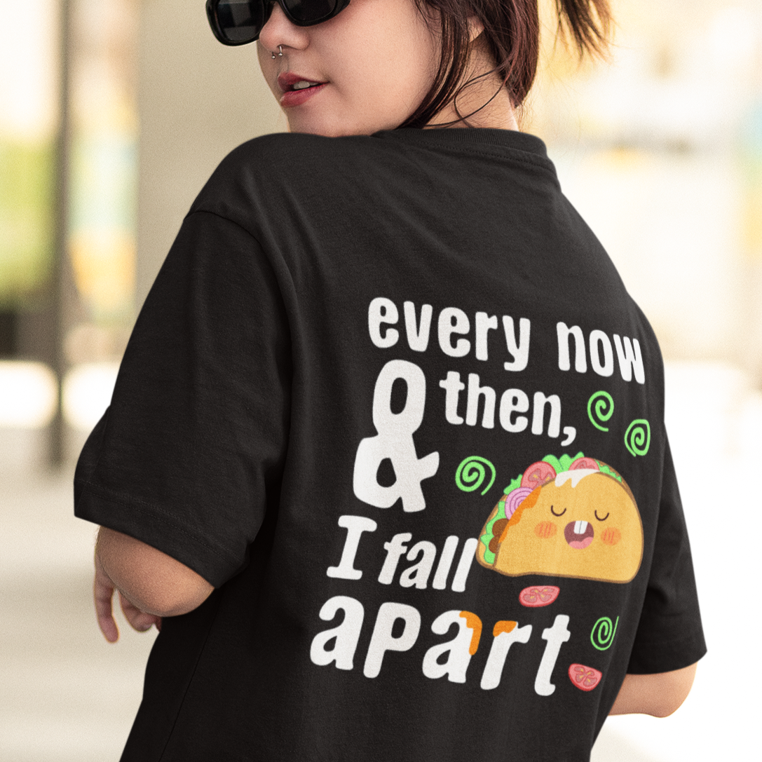 Cute and Anxious Taco- Back Printed Oversized T-shirts--Unisex