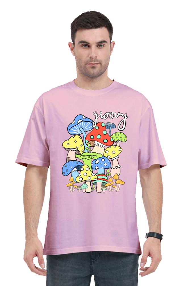 Pastel Breeze Mushroom Printed Oversize T-shirts- Unisex