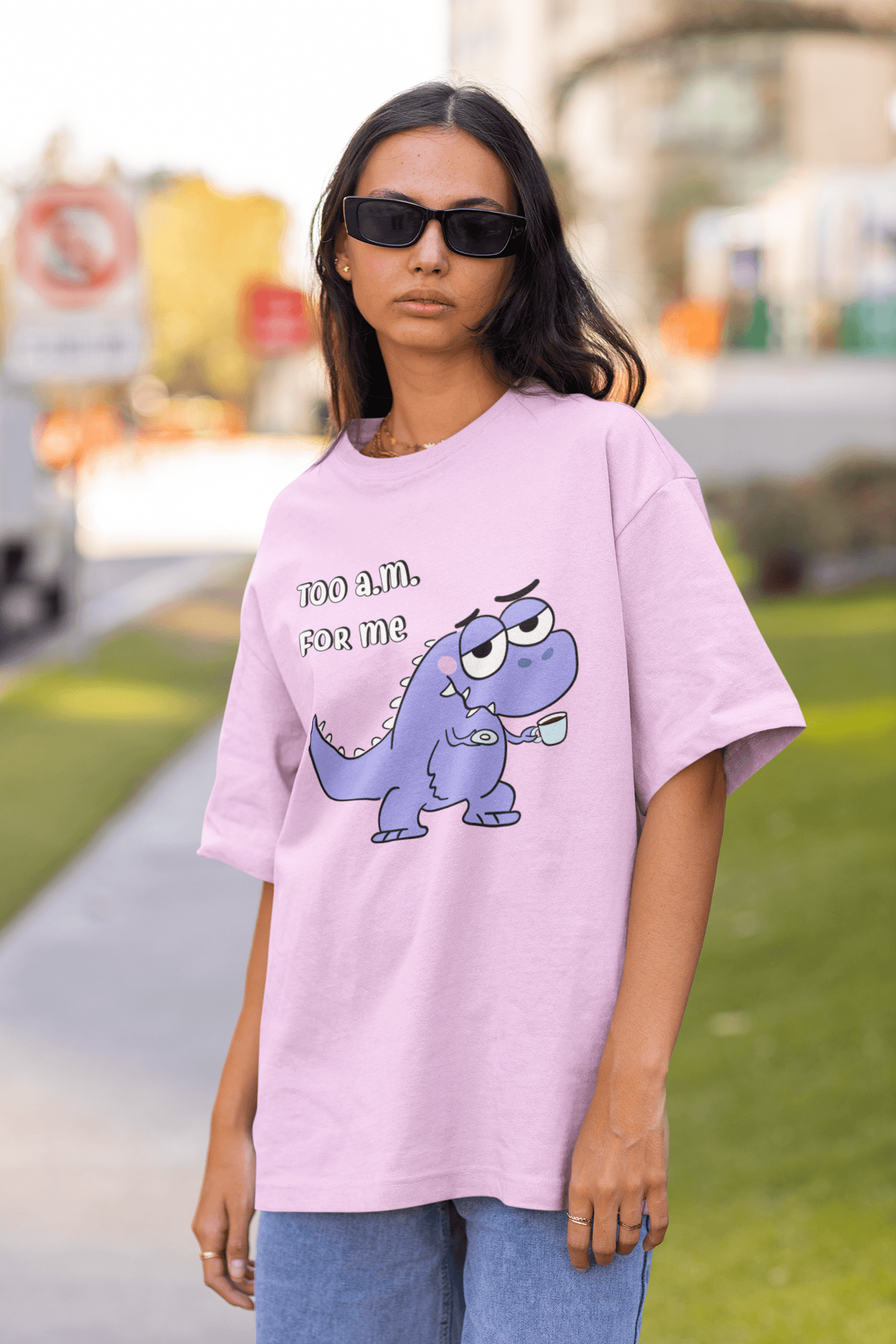 Too A.M. For Me- T-Rex Oversized T-shirts - Unisex - Cute Stuff India