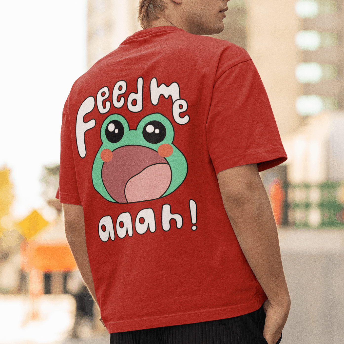 Feed Me Back Print - Hungry Toad Oversized T-shirts- Unisex - Cute Stuff India