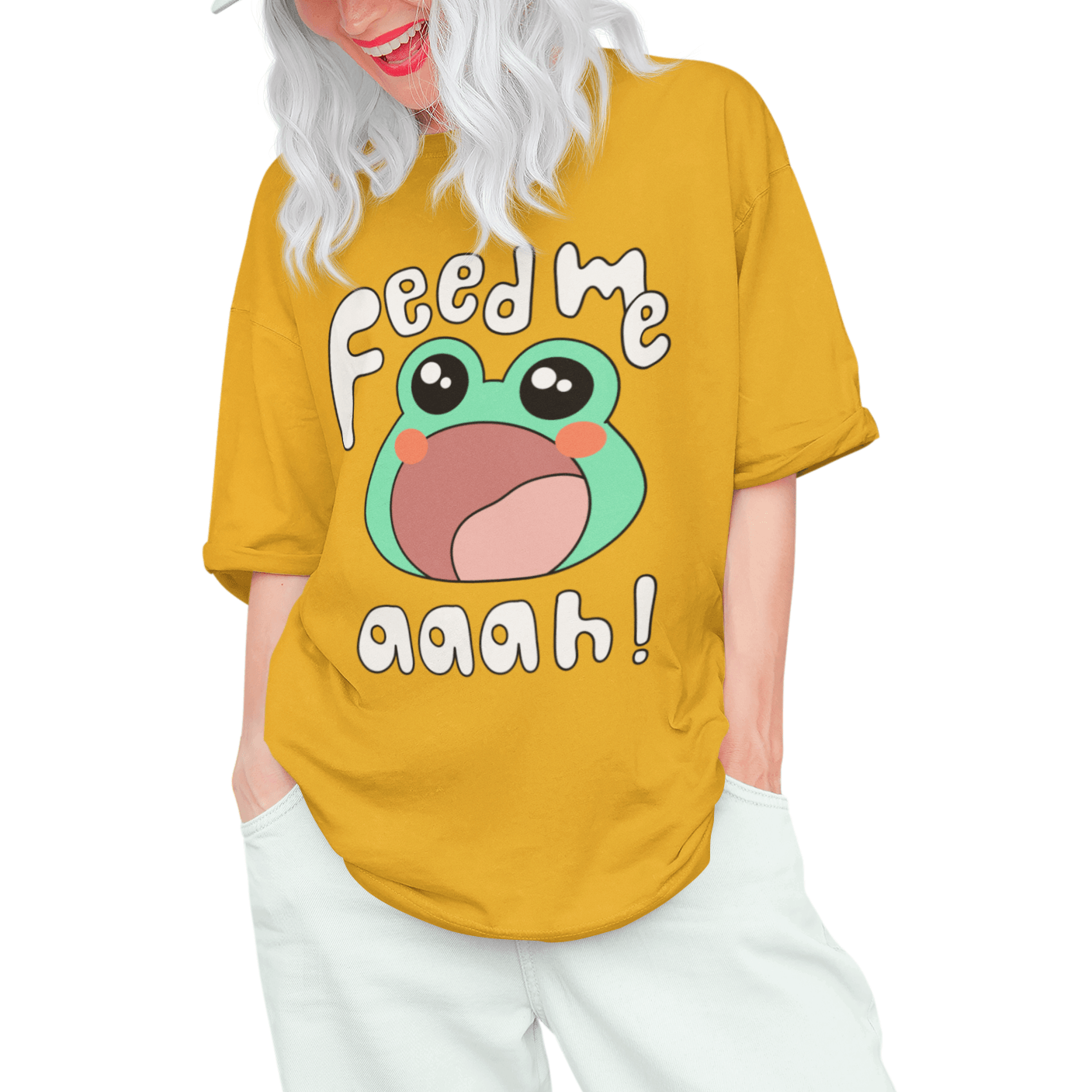 Feed Me- Hungry Toad Oversized T-shirts- Unisex - Cute Stuff India